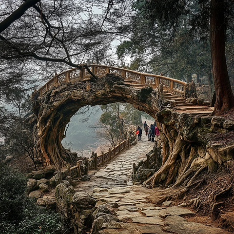 古树包裹的拱桥景观