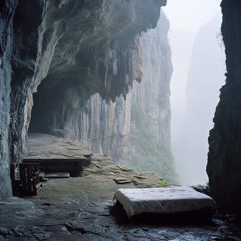 山崖洞穴木柱支撑