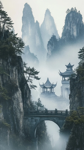 石灰岩峰林中的古塔