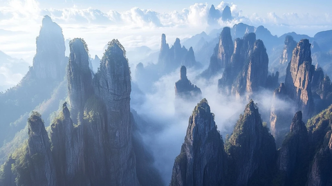 高耸山峰与迷雾