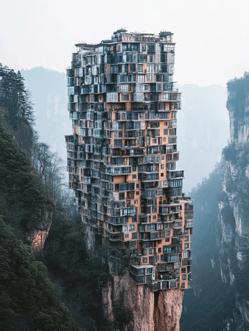 金属板排列的住宅塔