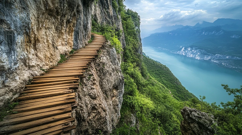 悬崖木栈道吸引冒险者