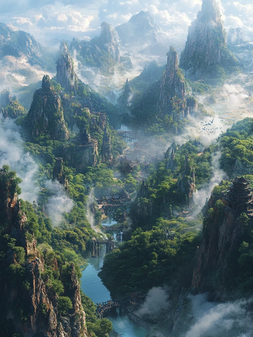 山脉与齿轮交织的风景