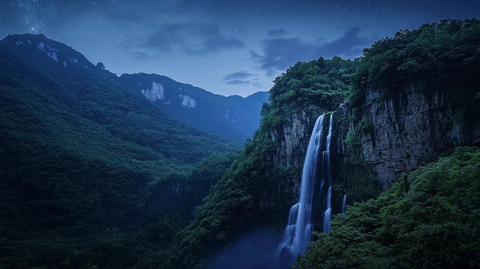 山巅瀑布与星空