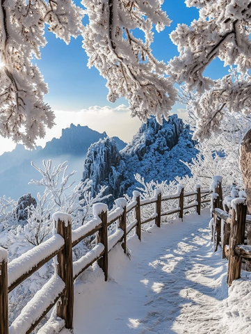 雪后黄山石径冰挂