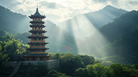 阳光照耀下的延安宝塔