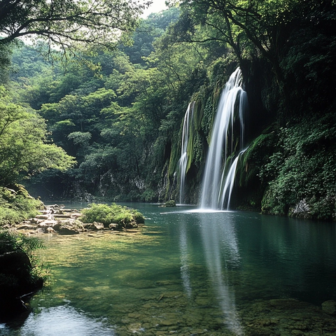 森林瀑布溪流景观