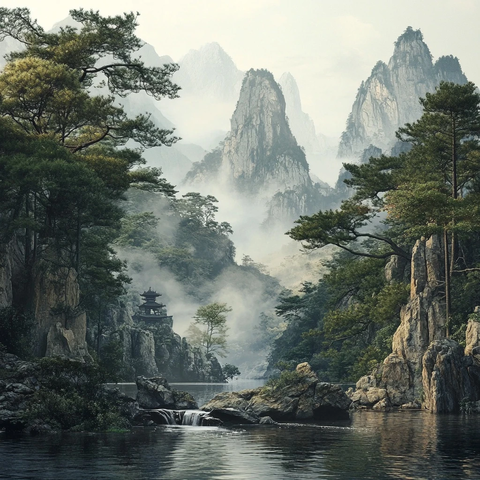 中国森林岩石山水