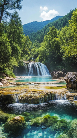 彩色池瀑布森林