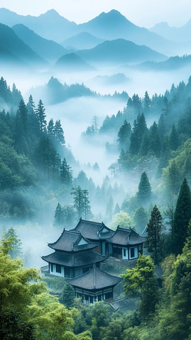 江南古镇山水图