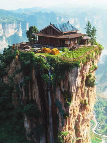 山顶木屋与太阳能板