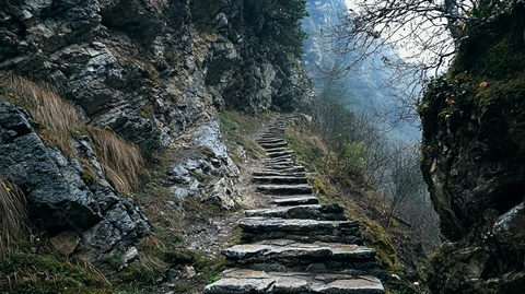 石梯与石路相连