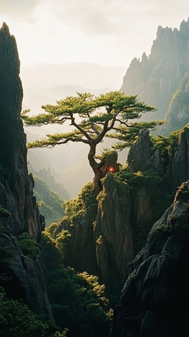 黄山古松与红霓