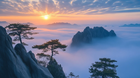 黄山日出雾景