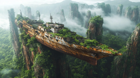 锈蚀船体悬崖边缘