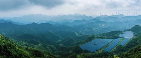 太阳能发电厂与风力发电机