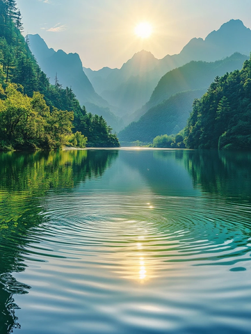 河水湍急金波荡漾