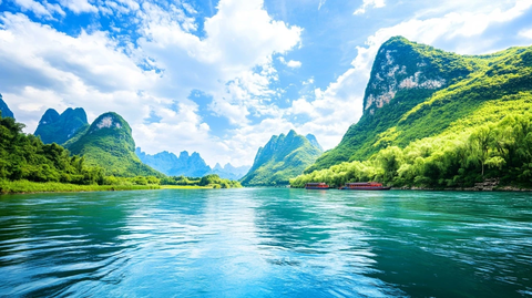 漓江山水与船只