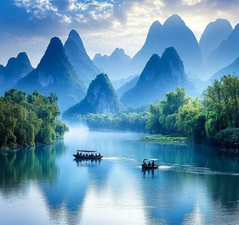 漓江山水与木舟