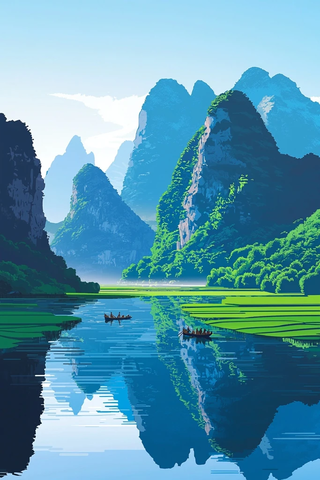 喀斯特山峰与漓江风光