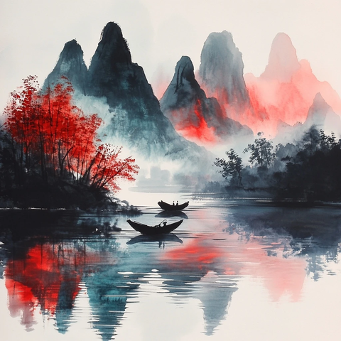 桂林山水水墨画