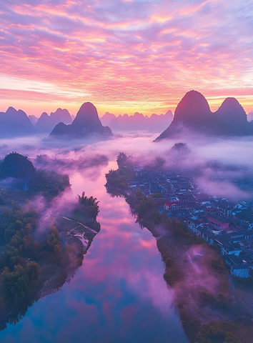 日出云海山水间