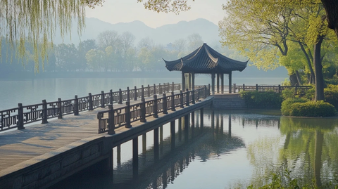 水上亭台及木桥景观