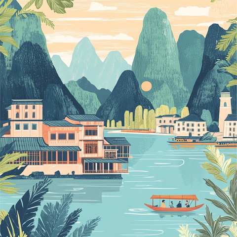 漓江竹筏渔翁二十元取景