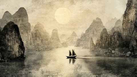 小船河流山鸟瞰