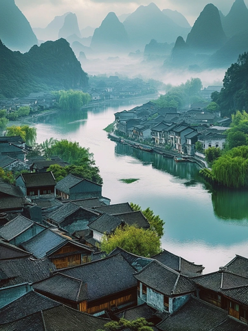 两江环绕古镇远山