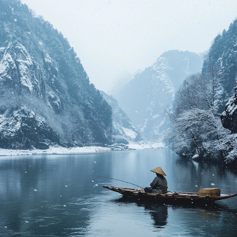 雪天渔夫垂钓