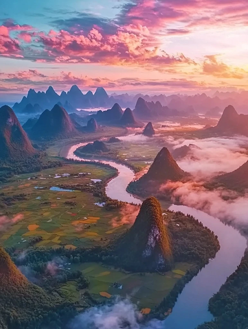 桂林山水日落美景