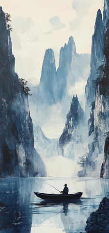 渔夫在湖中捕鱼