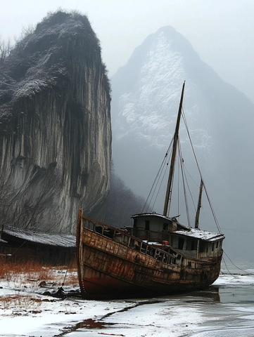 太行山冬季废弃帆船