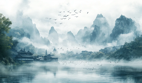 云雾山水飞鸟村