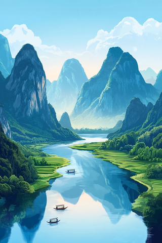 喀斯特山峰与漓江风光