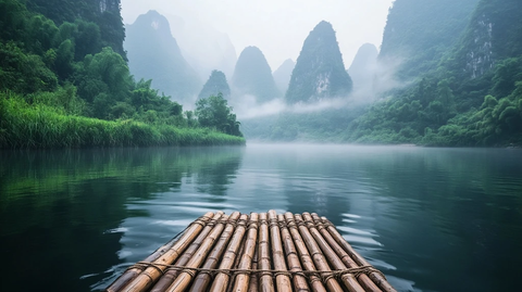 竹筏上拍摄的漓江山水