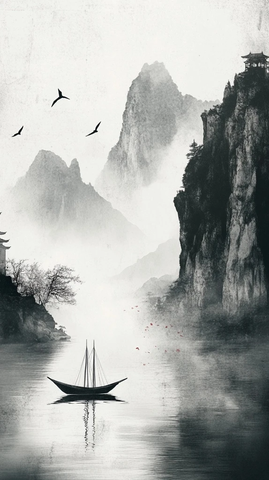 山水墨韵船影