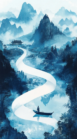 山水画中的船与人