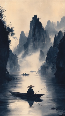 渔翁独钓寒江雪