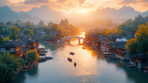 古镇石桥与河流