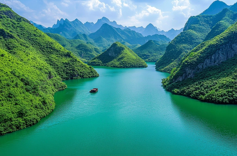 绿意盎然的山水画卷