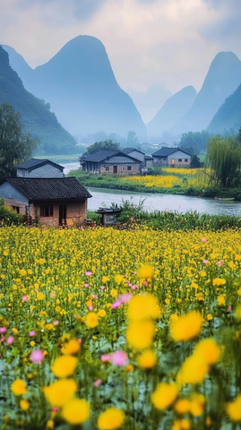 花田细雨河畔古屋