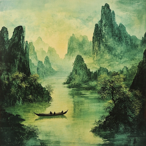 李白乘舟青山绿水