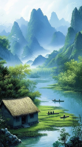 稻田边的小茅屋