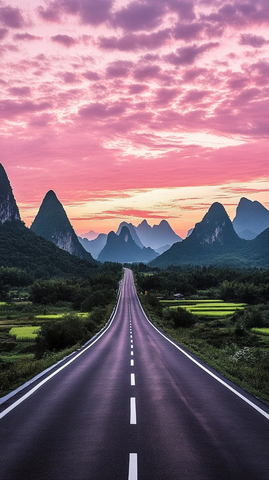 高速公路日落美景