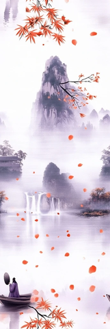 诗人持扇泛舟山水间