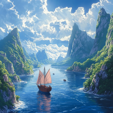 小帆船航行天水间