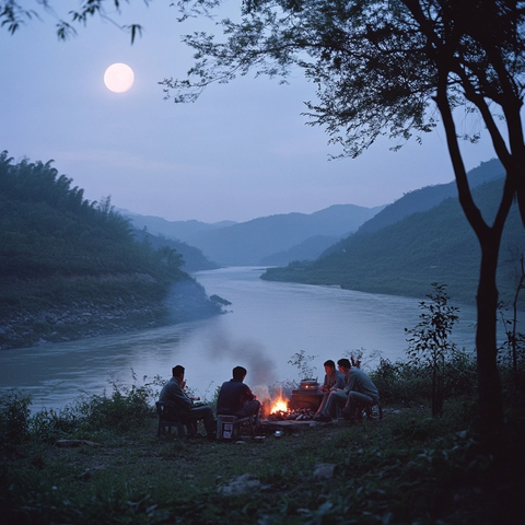 月光下烧烤聚会