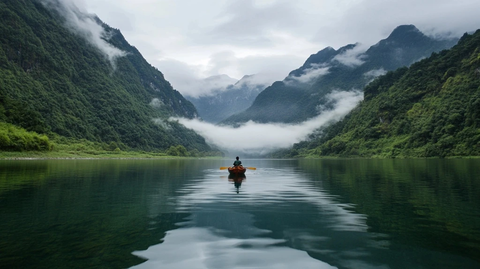 清水河上划船人
